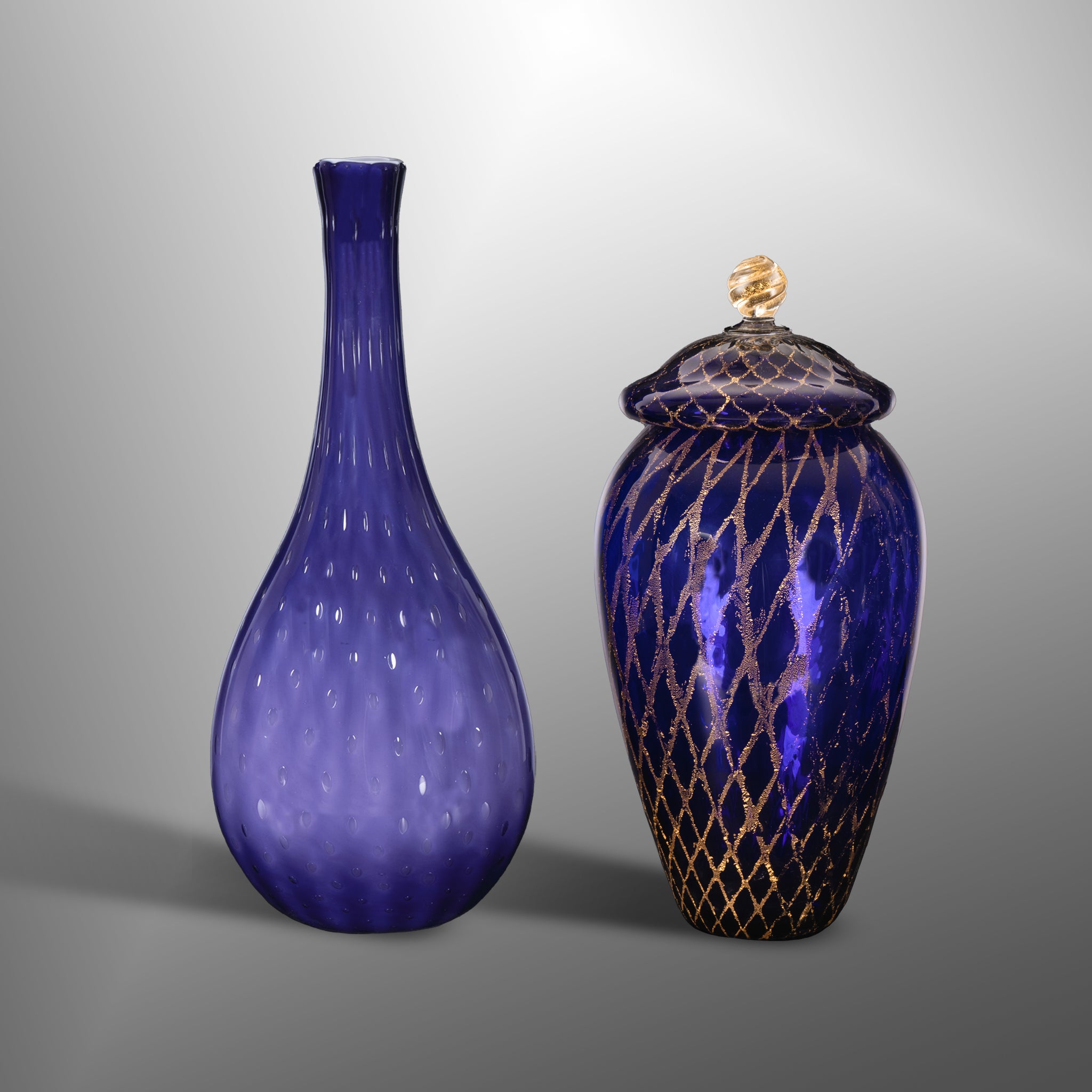 Vases in blue and violet