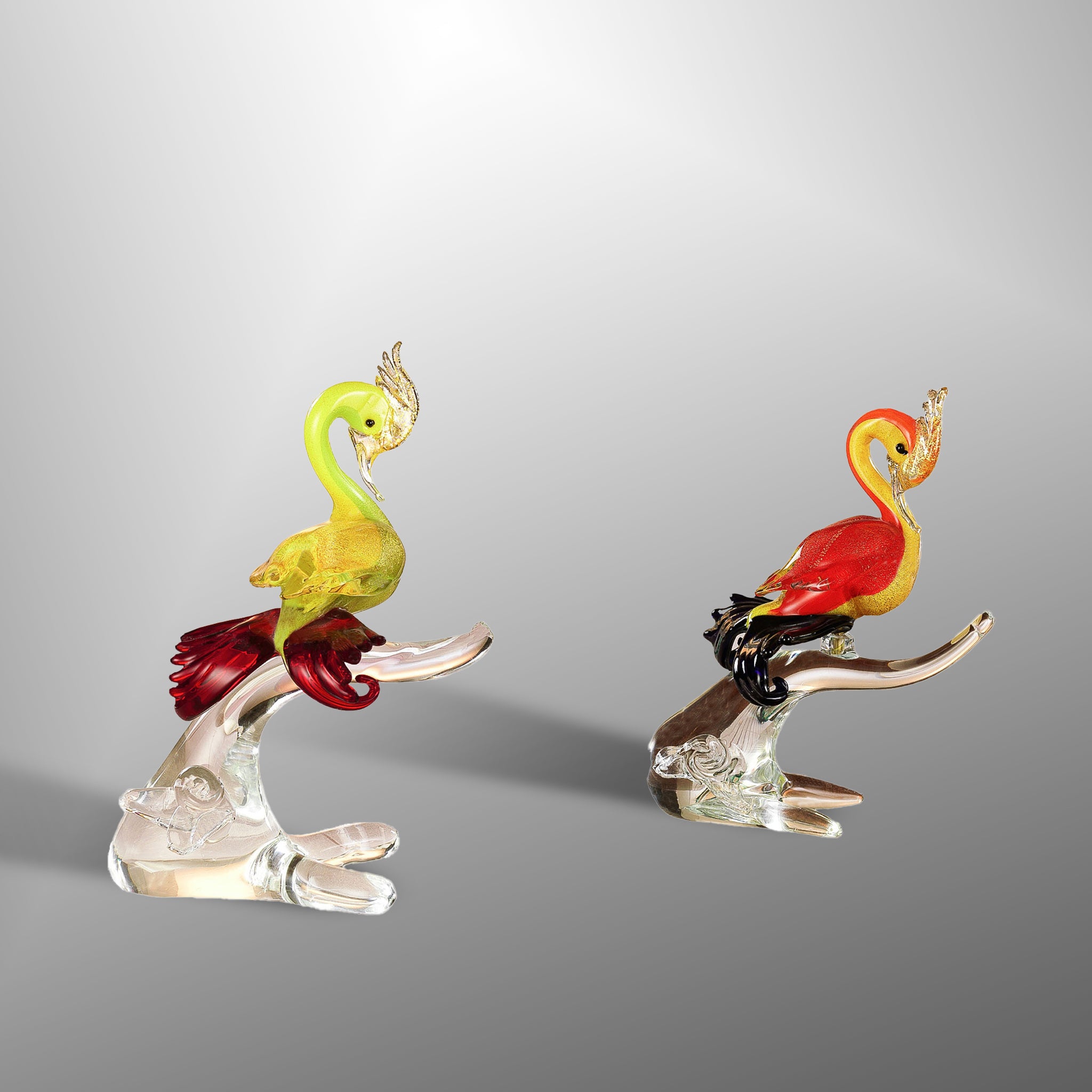 Colorful birds on branches