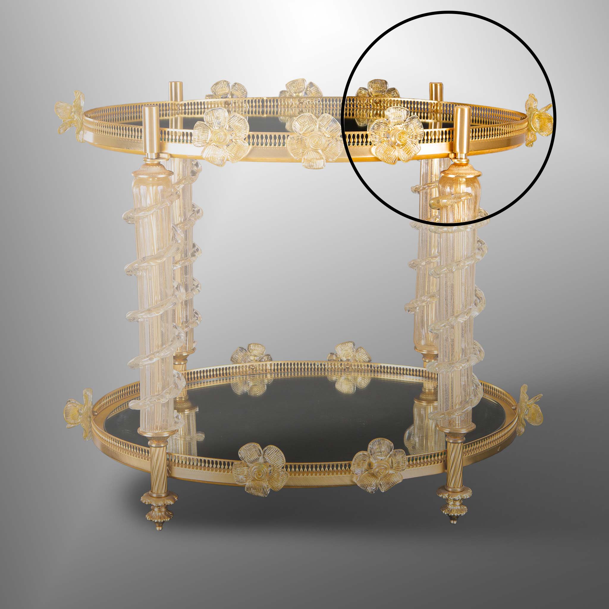 Murano coffee table with flowers in gold