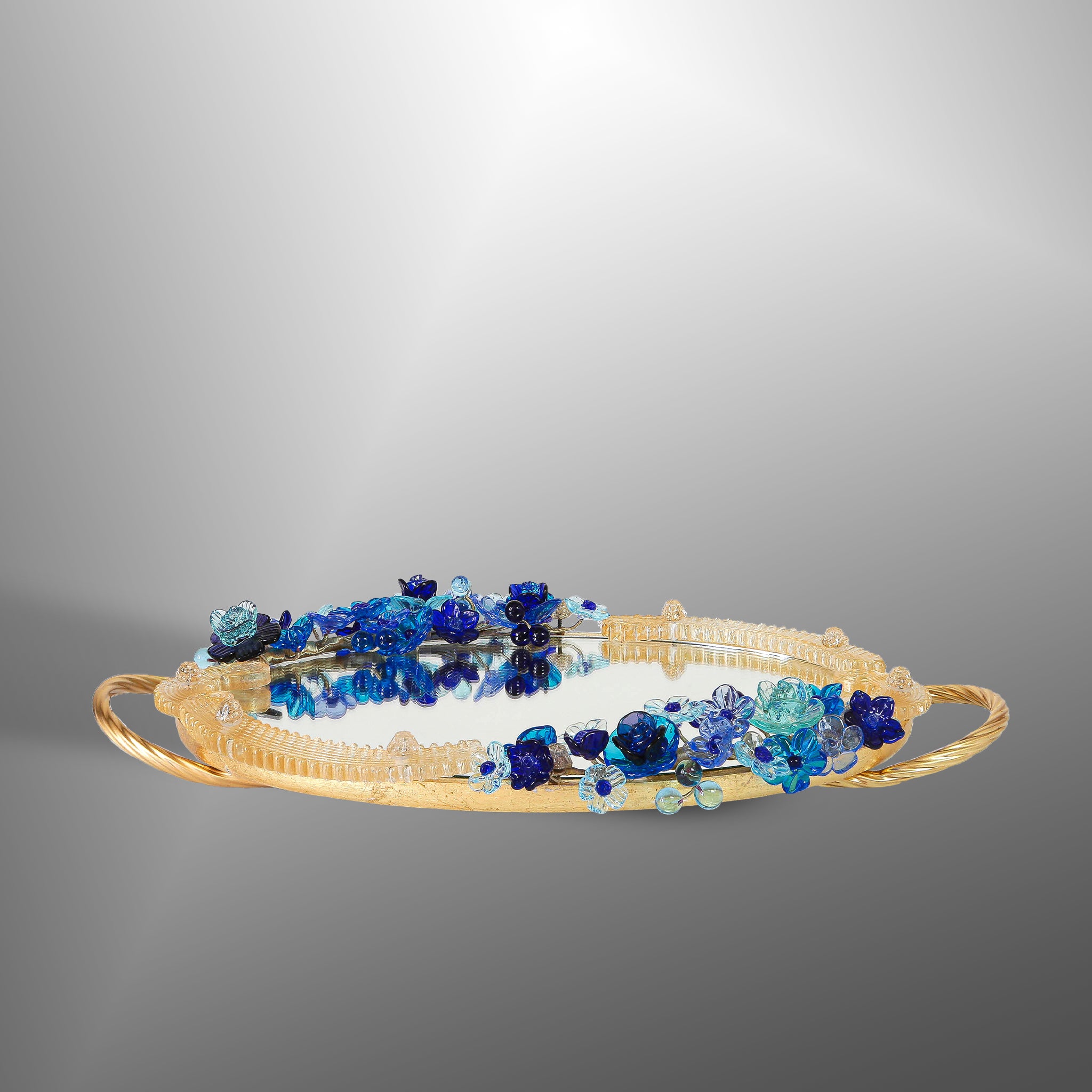 Vassoio ovale con fiori blu