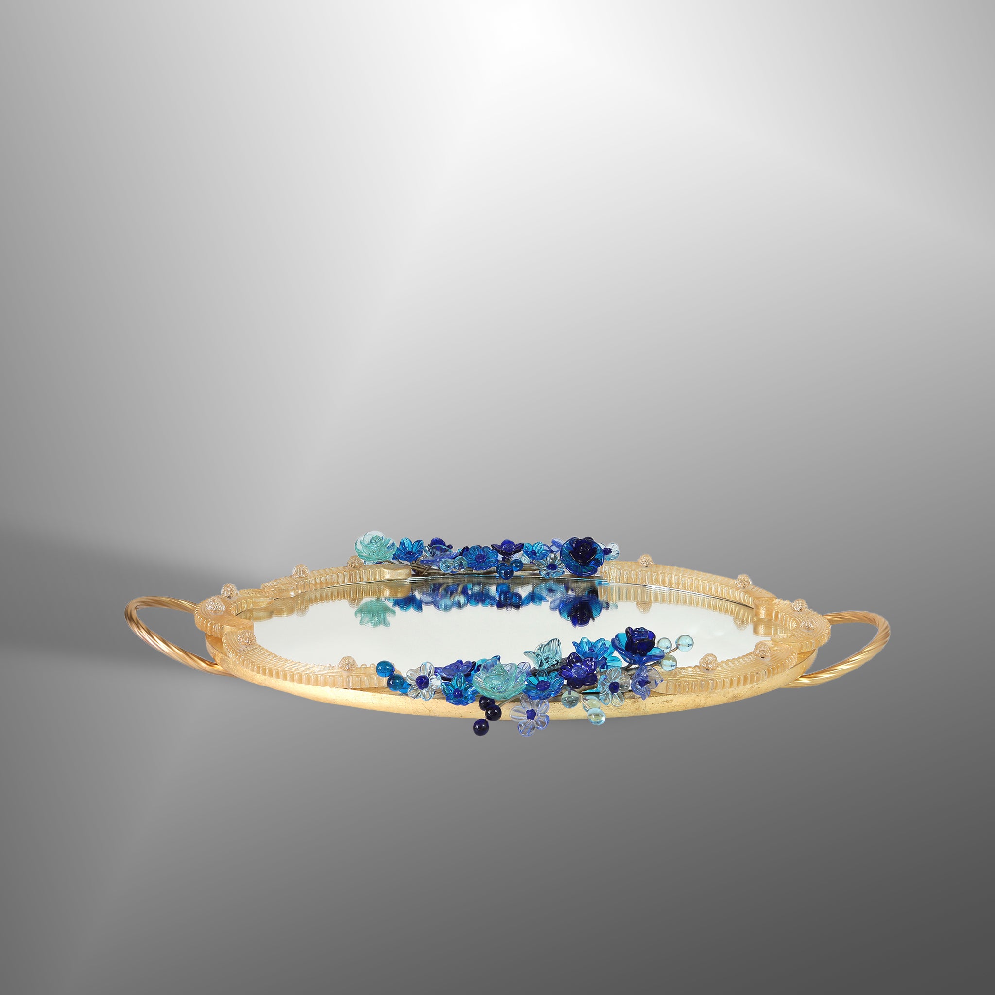 Vassoio ovale con fiori blu